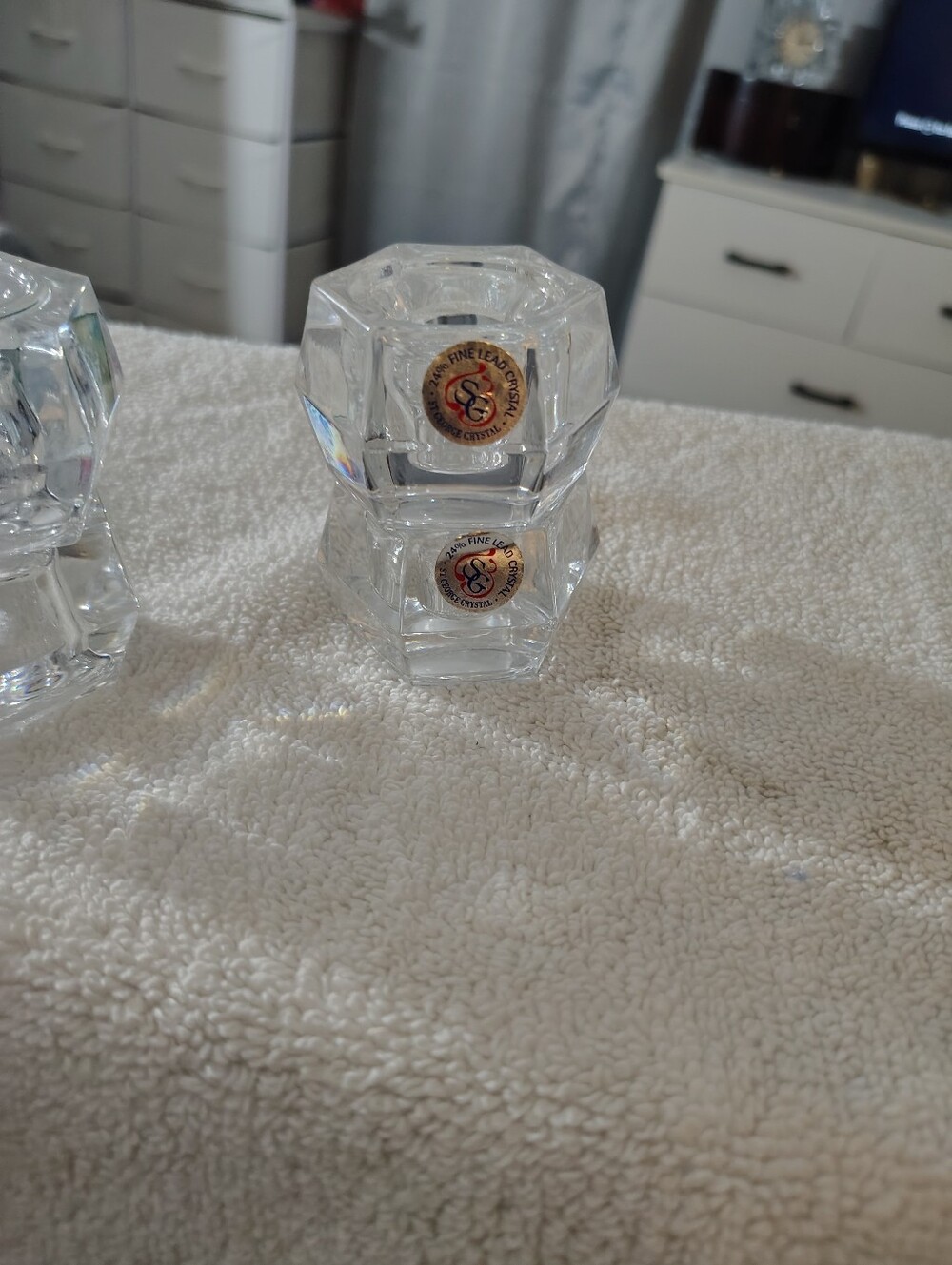 St George 24 Fine Lead Crystal Hexagon Designed Stakable Taper Candle Holders 4